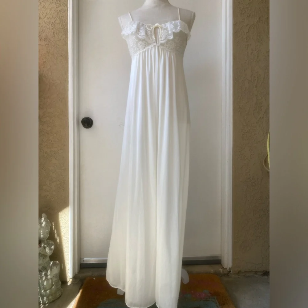 vtg maidenform negligée lace set nightgown robe silky union made usa ivory sz. s - Picture 4 of 16